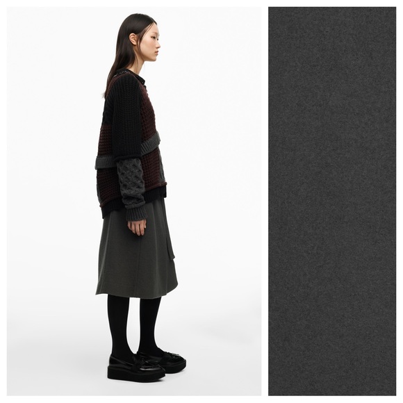 NWT. Zara Gray Limited Edition 100% wool High-Waisted Midi Skirt. Size S. - Picture 4 of 12